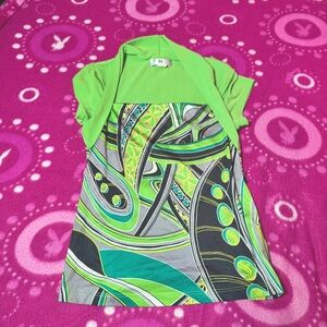 Vintage Girls Bright Green Abstract Blouse Size Small / 7 Iz Byer